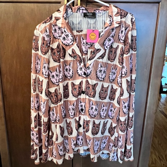 Dressed in lala Long Sleeve Plissé Set in Chic Kitty Cat - Picture 2 of 2